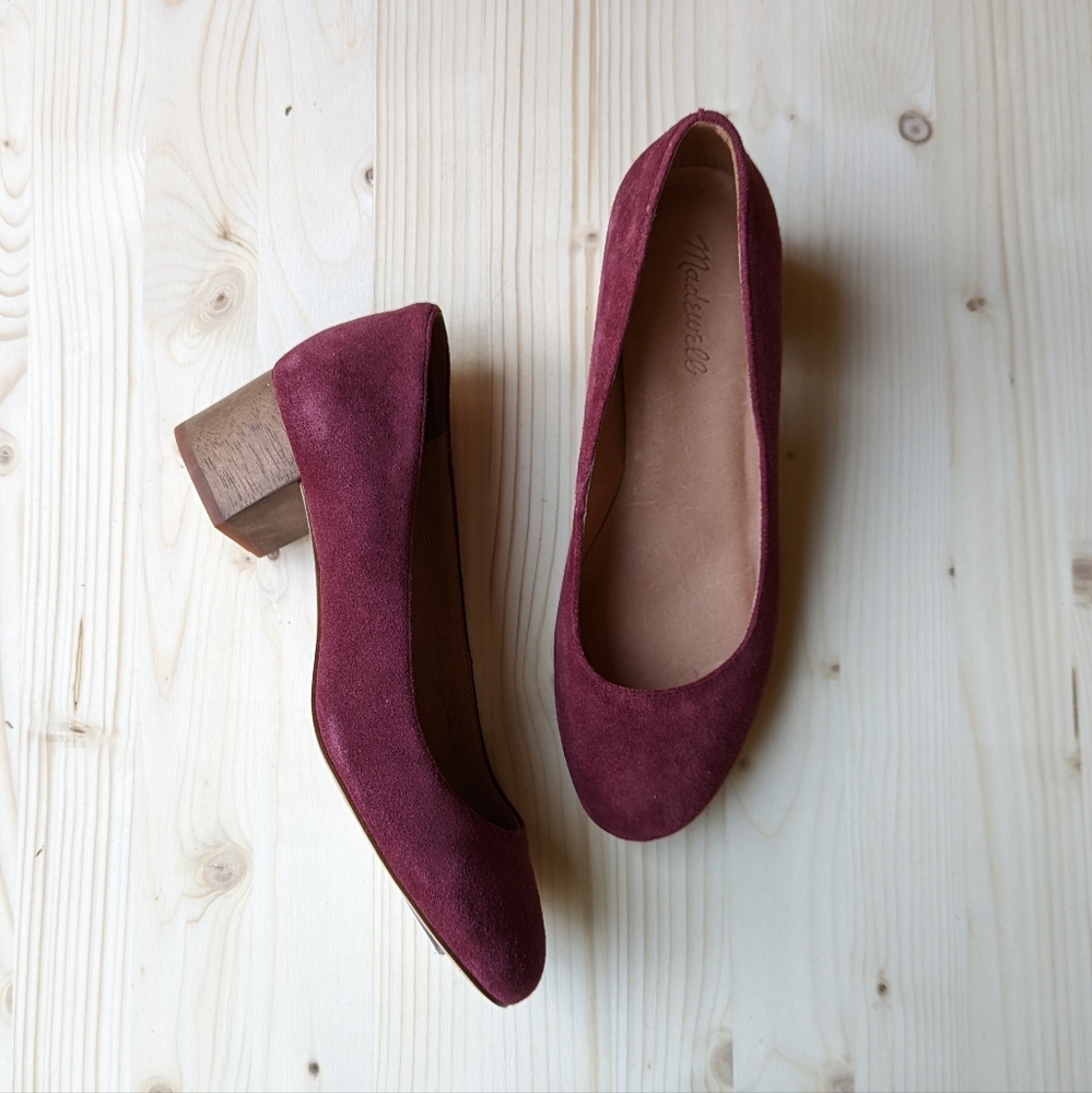 Madewell Block Heel Dress Shoes in Burgundy Wine suede leather